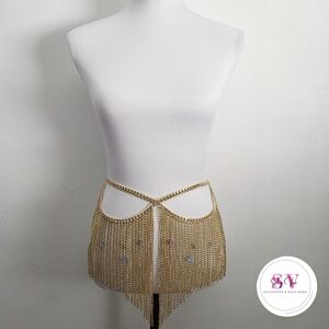 Gold chain belt with fringe details